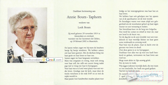 Taphorn. Annie (bours)1914-2002