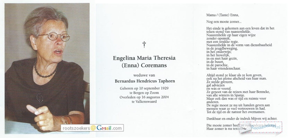 Enna Coremans. (taphorn)1929-2004 