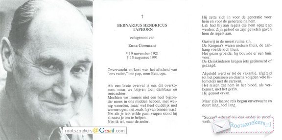 Bernardus-Taphorn(coremans)1921-1991 